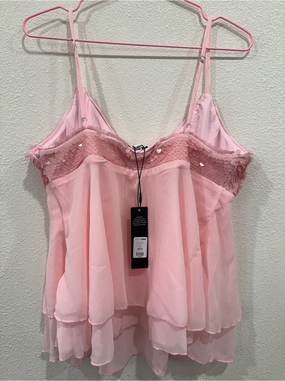 Fashion Nova Pink Sequin Mesh Babydoll Cami Top Ibiza Y2K Fairycore M - Picture 4 of 8